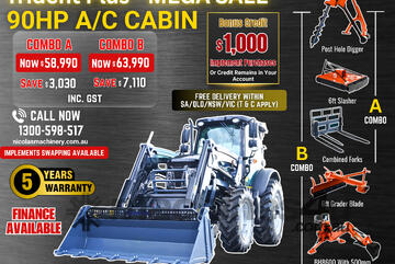 Trident Plus Synchromesh 90HP 4WD A/C Cabin Tractor with 4-in-1 Bucket Combo Deal (5 Years Warranty)